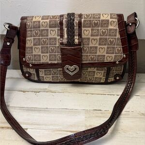 Brighton Brown Heart-Print Crossbody Bag